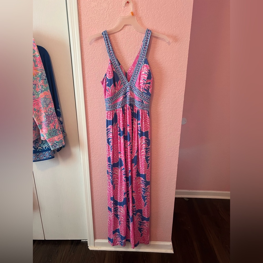 Pink and Blue Pineapple Maxi Dress